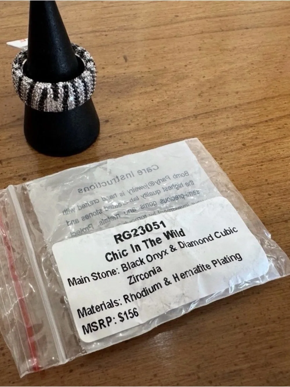 Bomb Party “Chic In The Wild” Zebra Ring Size 8 New Black & Diamond CZ